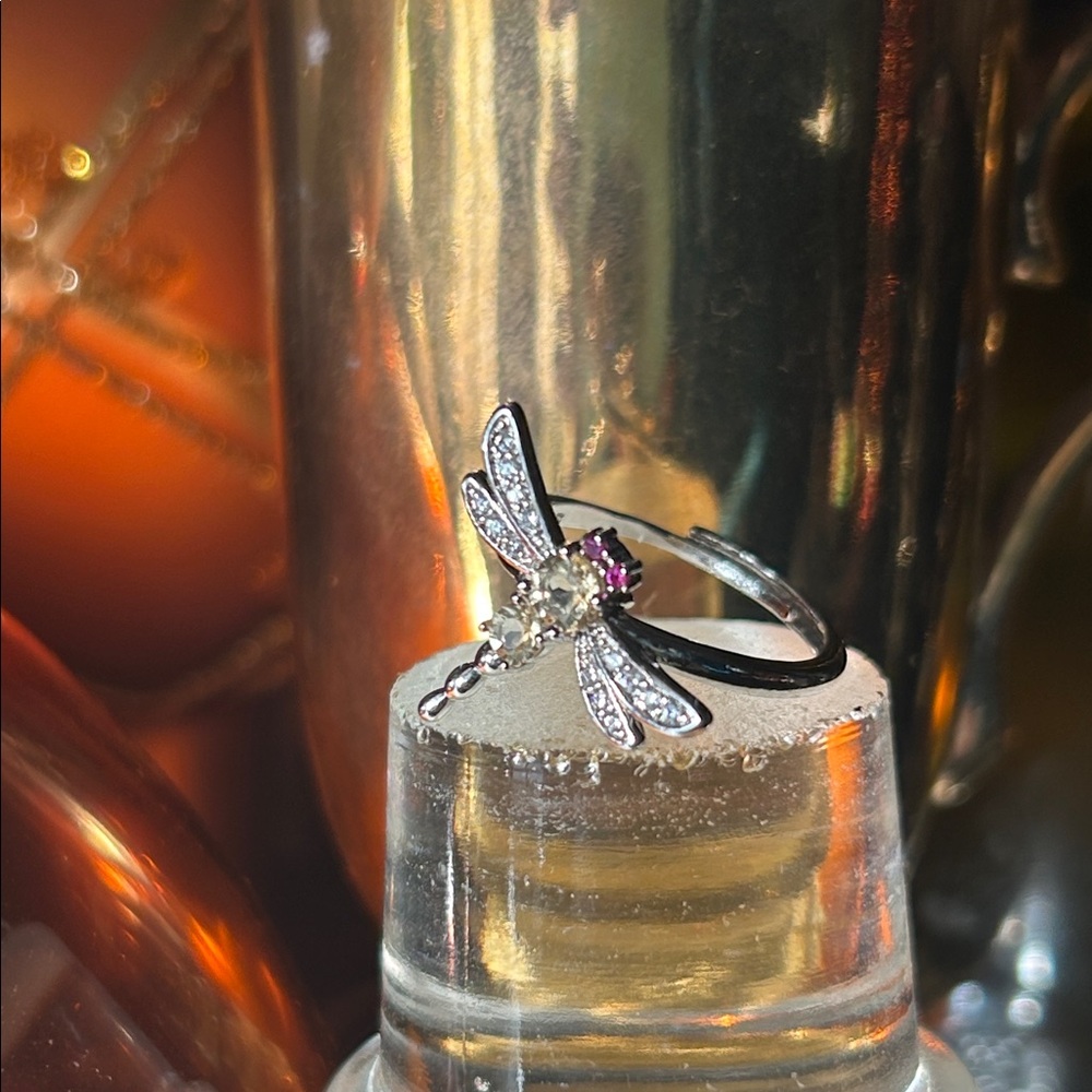 Citrine & Ruby Gemstone Dragonfly Ring - image 3